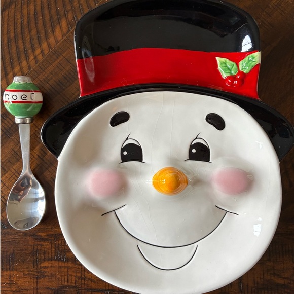 Fitz and Floyd Snowman Dish Set with Red and Black Accents - Picture 3 of 6